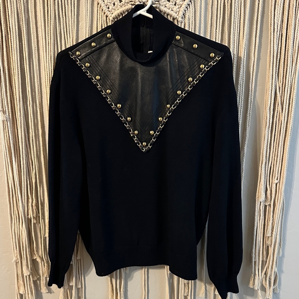 ST. JOHN COLLECTION VINTAGE sweater 80%wool-20%viscose-100% Genuine leather